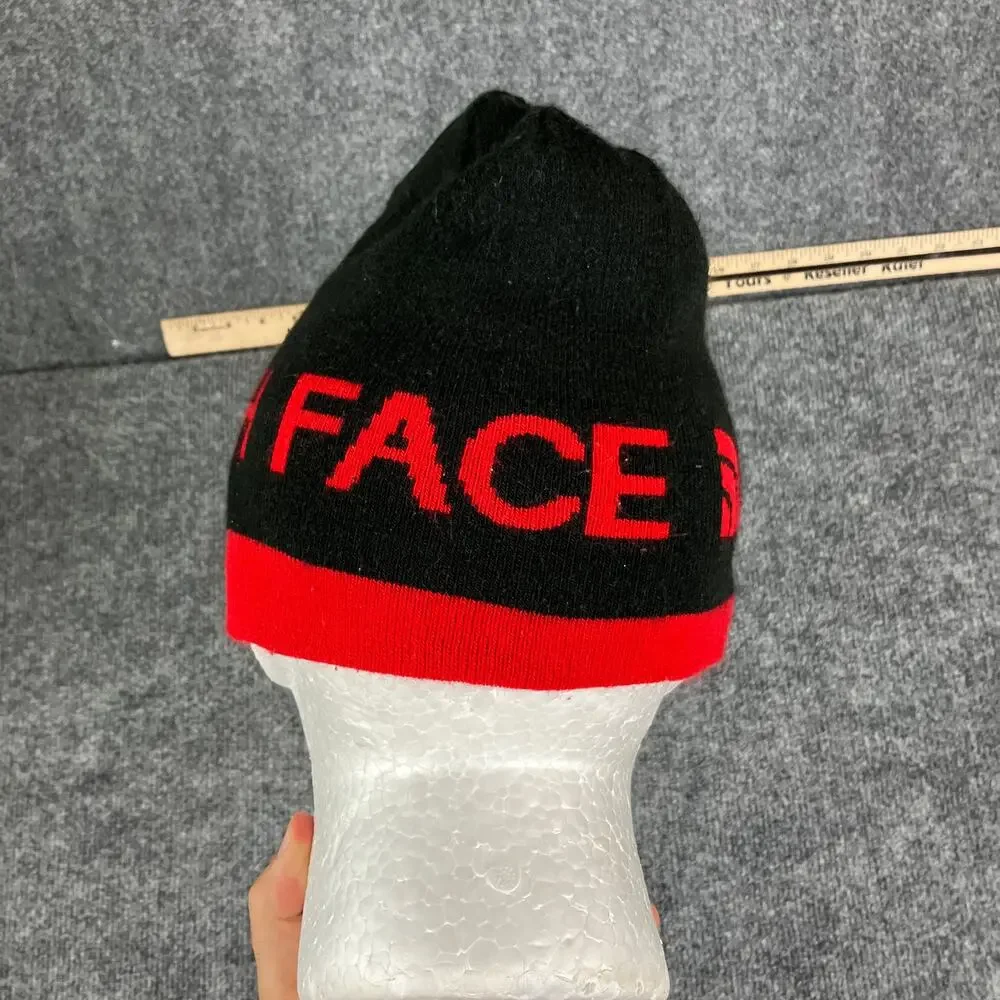 The North Face Beanie Black Red Reversible Knit Logo Cuffed‎ Winter Hat Unisex